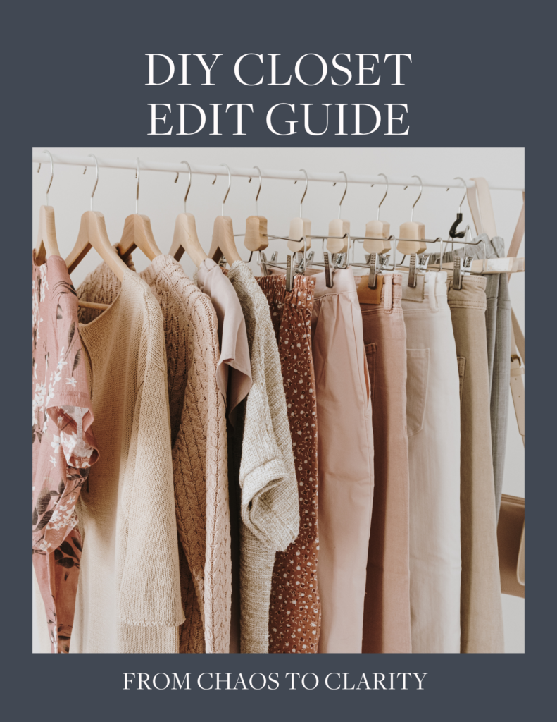 In my DIY Closet Guide you will see my step by step process for clearing out the chaos and having a closet full of pieces you love to wear.  You will never say I have nothing to wear again.