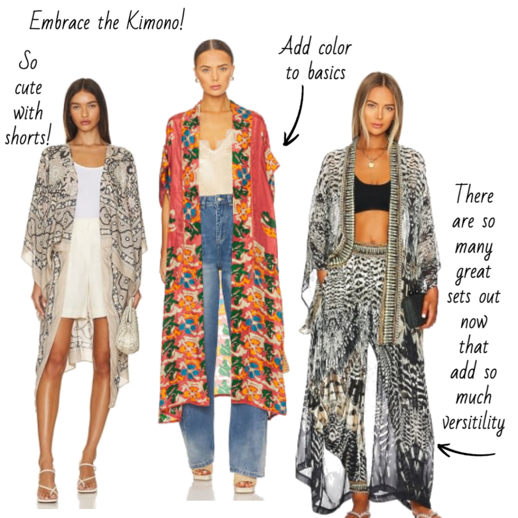 When the weather is unpredictable it can feel like you have nothing to wear.  Adding a layering piece like a kimono is a great style choice.