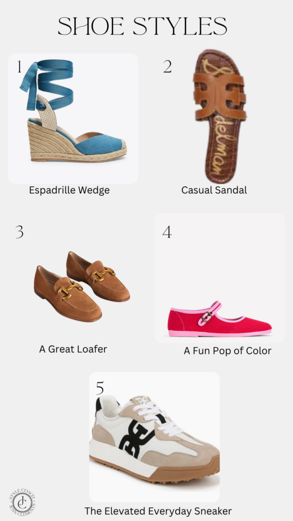 A selection of great everyday summer shoe wardrobe selection.